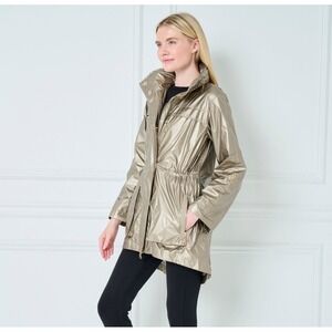 My Anorak  Metallic Bronze Hooded Utility Jacket Cinched Waist Windbreaker Small